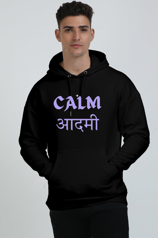 "CALM AADMI" BLACK OVERSIZED HOODIE