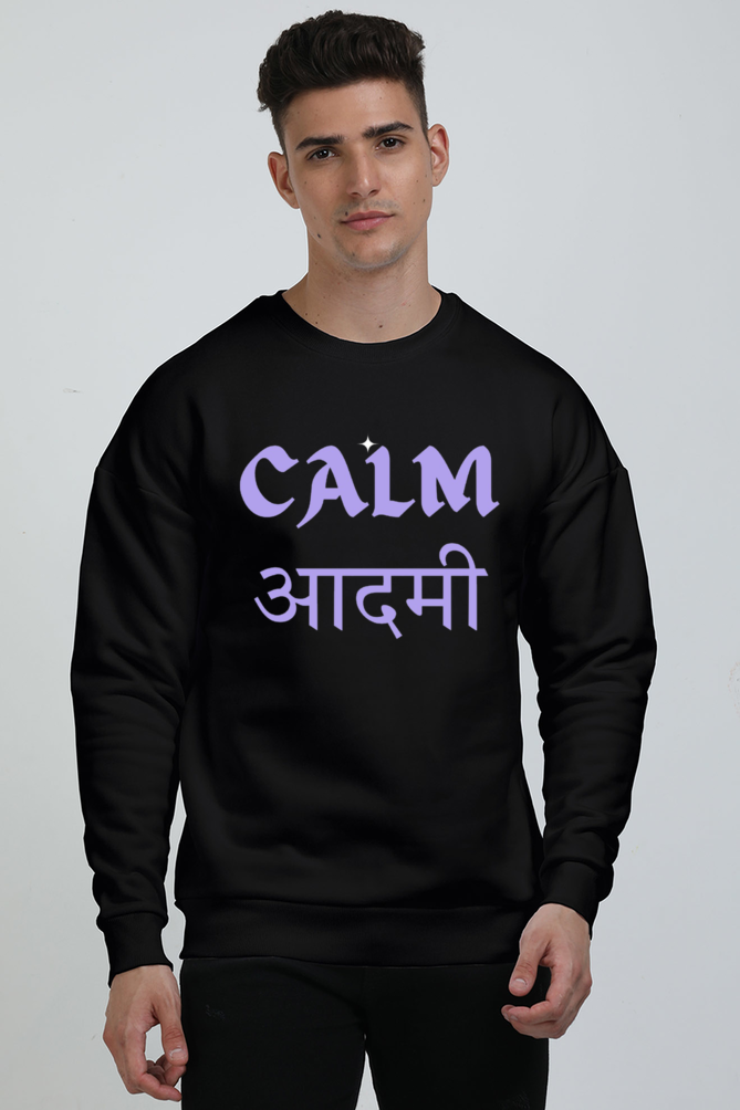 "CALM AADMI" BLACK MATCHING OVERSIZED SWEATSHIRT